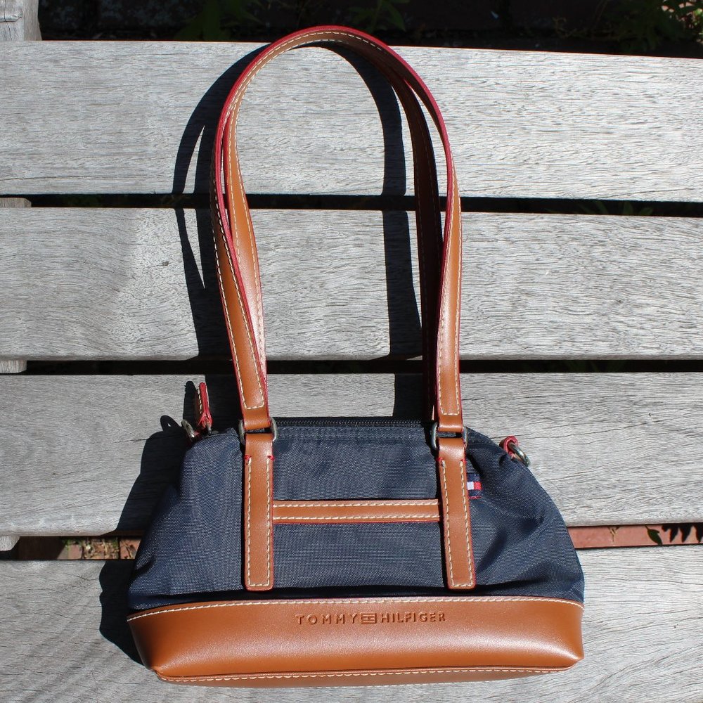 Tommy Hilfiger Small Navy Blue and Leather Bag